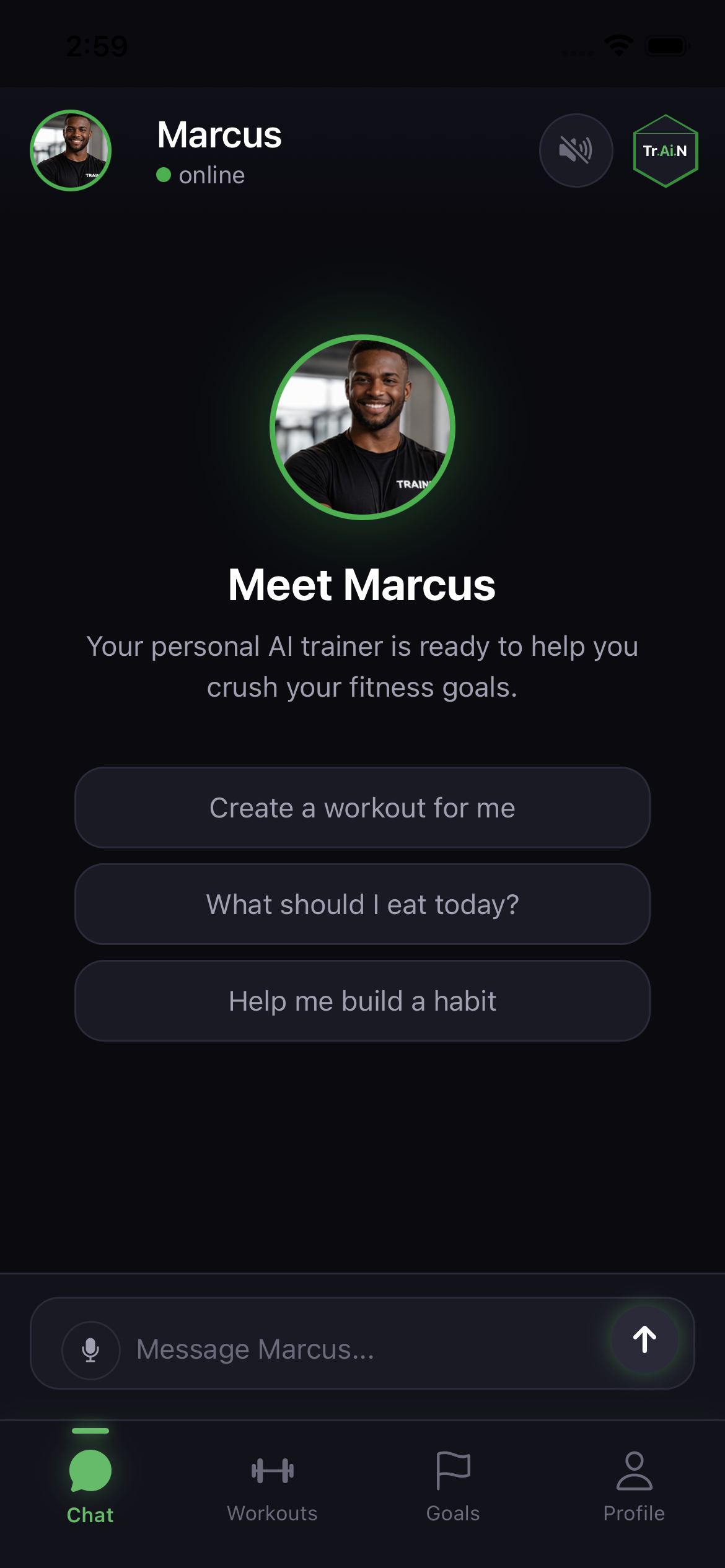 Tr.Ai.N app — chat with AI trainer Marcus